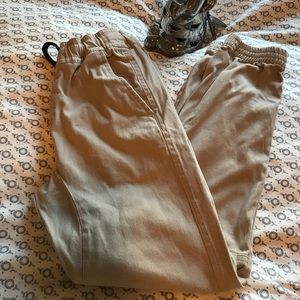 Joggers, very soft, elastic waist and ankles.